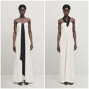 NWT Massimo Dutti Studio Women's White Long Dress‎ Strapless Medium Quiet Luxury